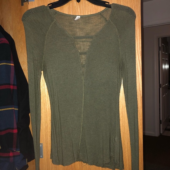 Free People Sweaters - -FREE PEOPLE- Olive Cage Front Long sleeve top